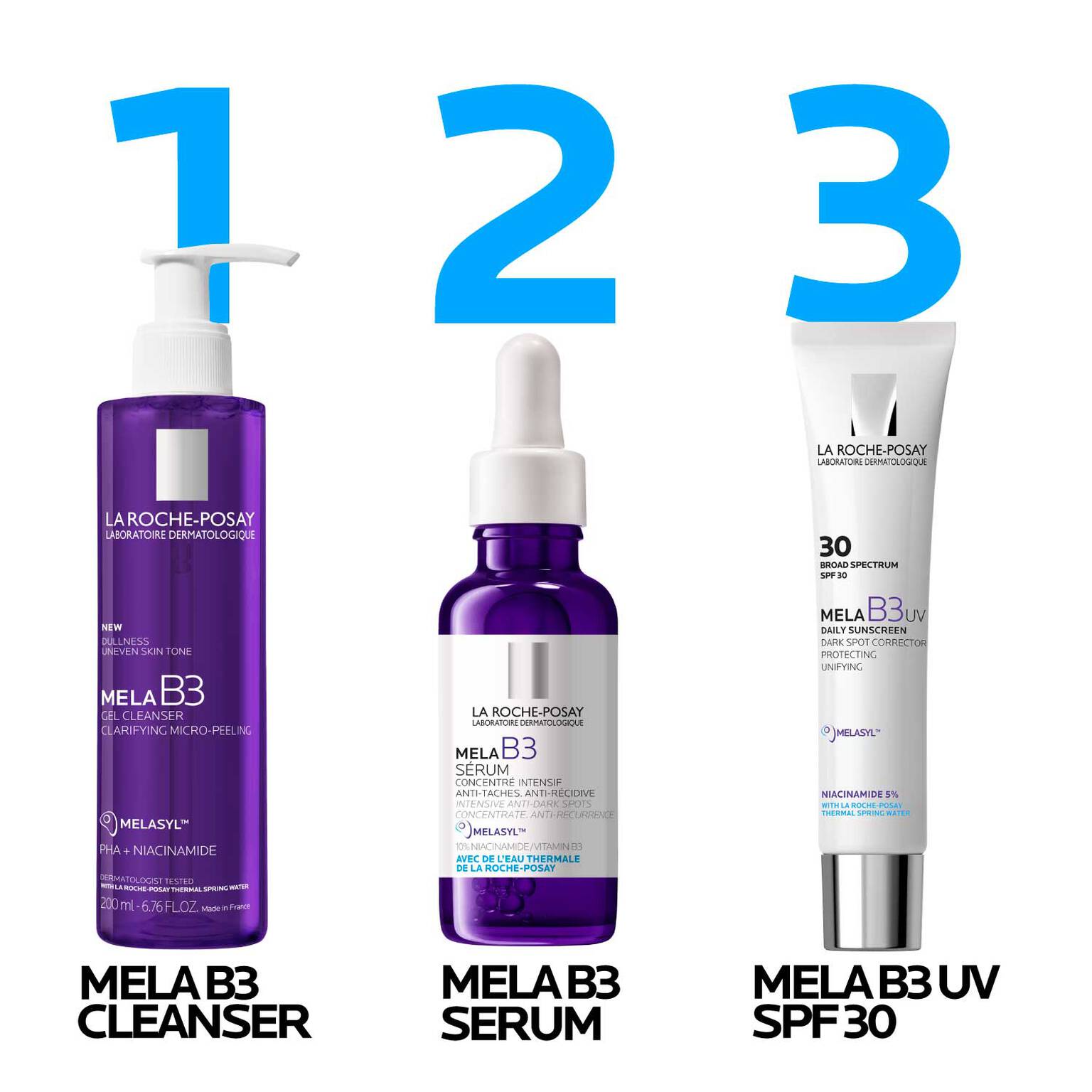 mela-b3-facial-gel-cleanser-with-melasyltm-niacinamide-m7 LaRochePosay-Product-MelaB3-MelaB3Cleanser-200ml-03337875890069-Routine_1500x1500_REV.jpg